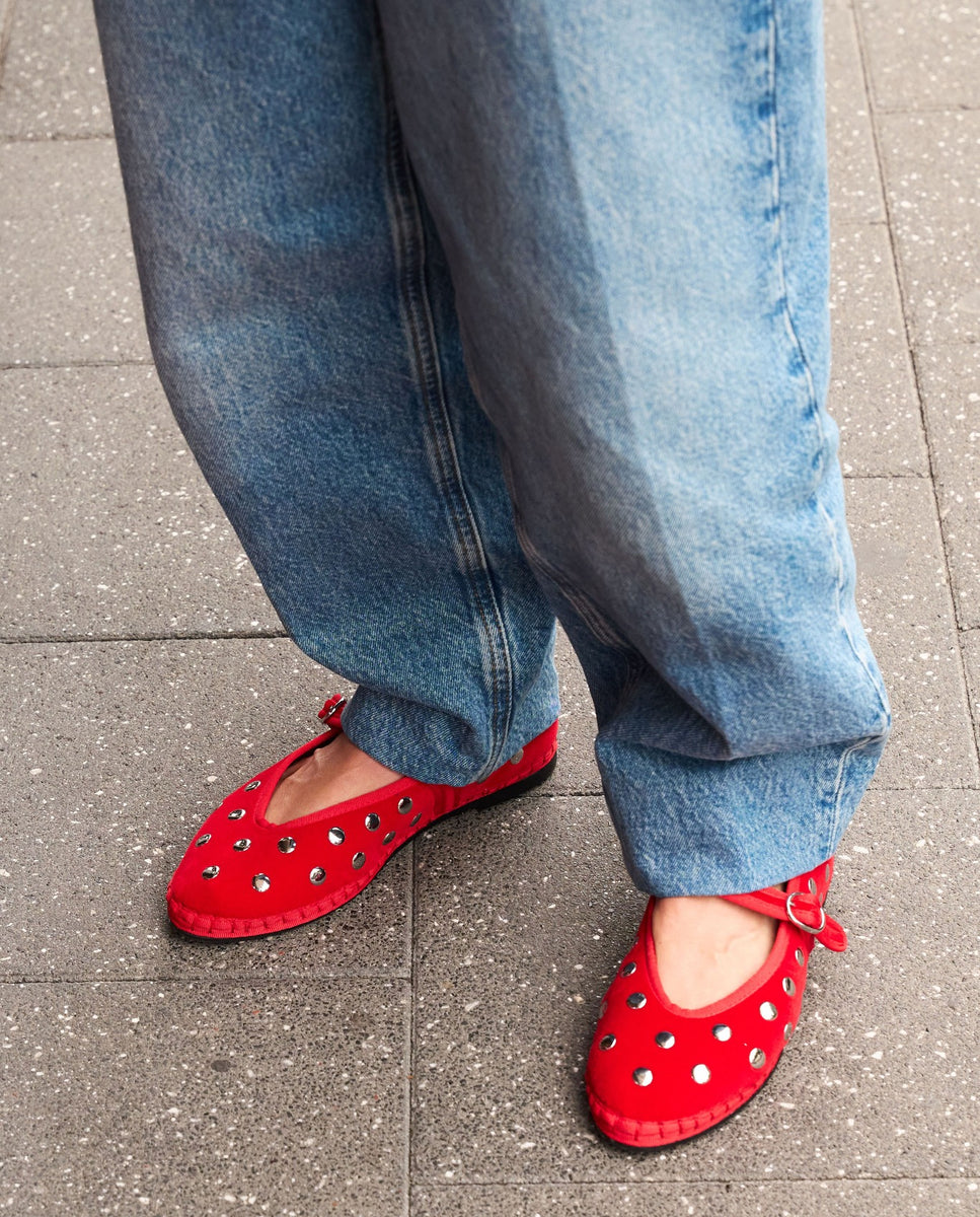 Merceditas Mae de mujer en terciopelo - Flabelus - Rojo Metálico Rojo Metálico-2