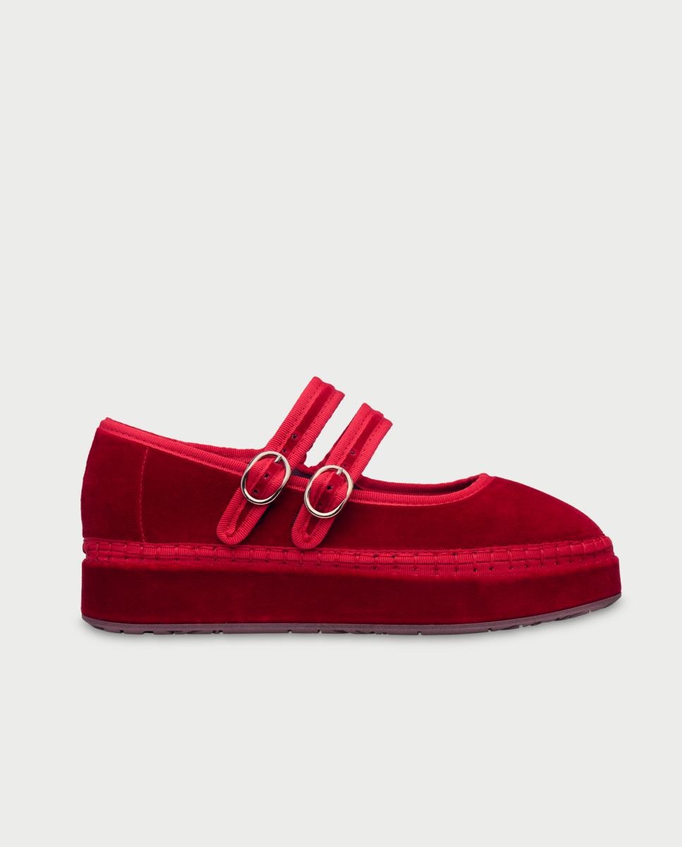 Merceditas de mujer en terciopelo - Flabelus - Rojo Rojo-1