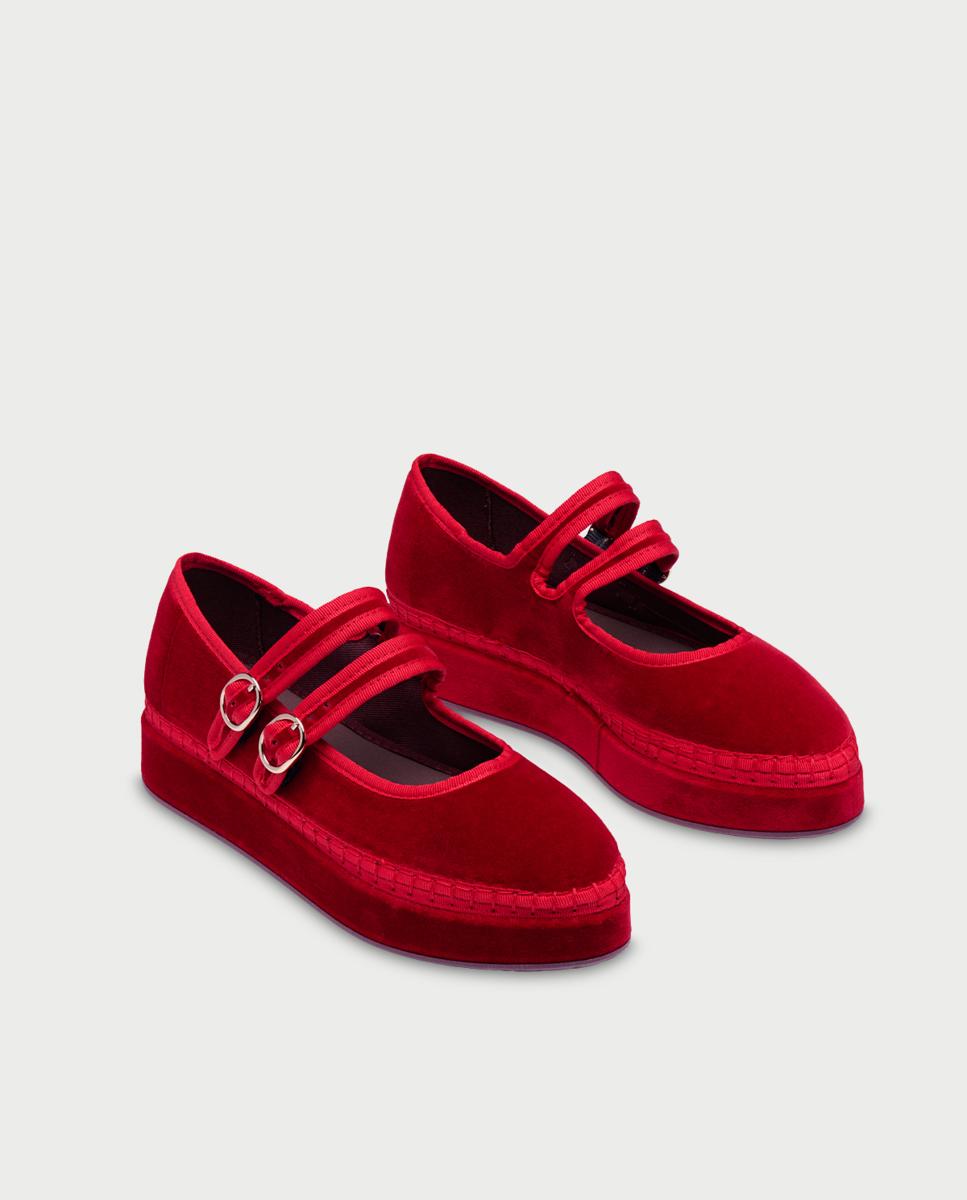 Merceditas de mujer en terciopelo - Flabelus - Rojo Rojo-4