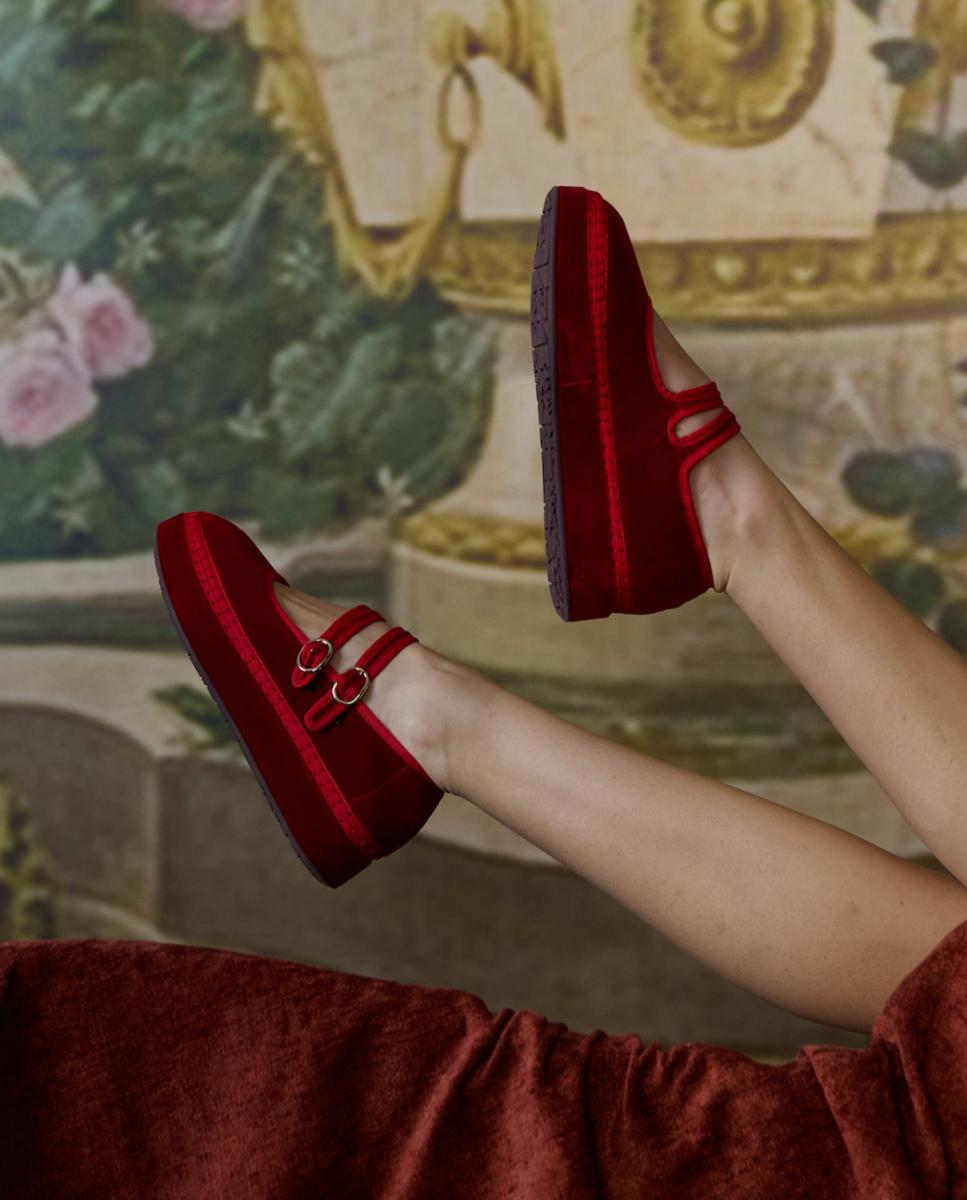 Merceditas de mujer en terciopelo - Flabelus - Rojo Rojo-2