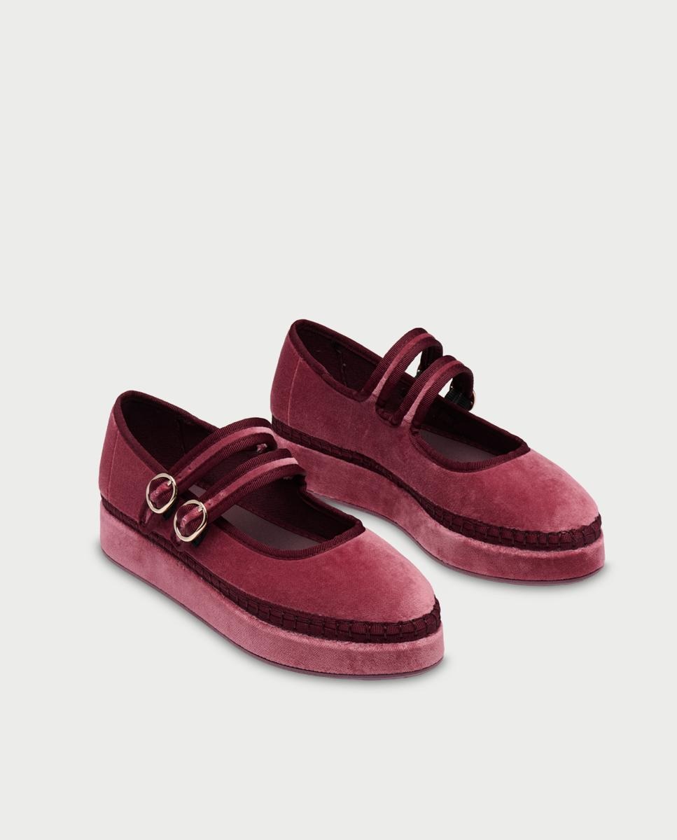 Merceditas de mujer en terciopelo - Flabelus - Rosa Rosa-4