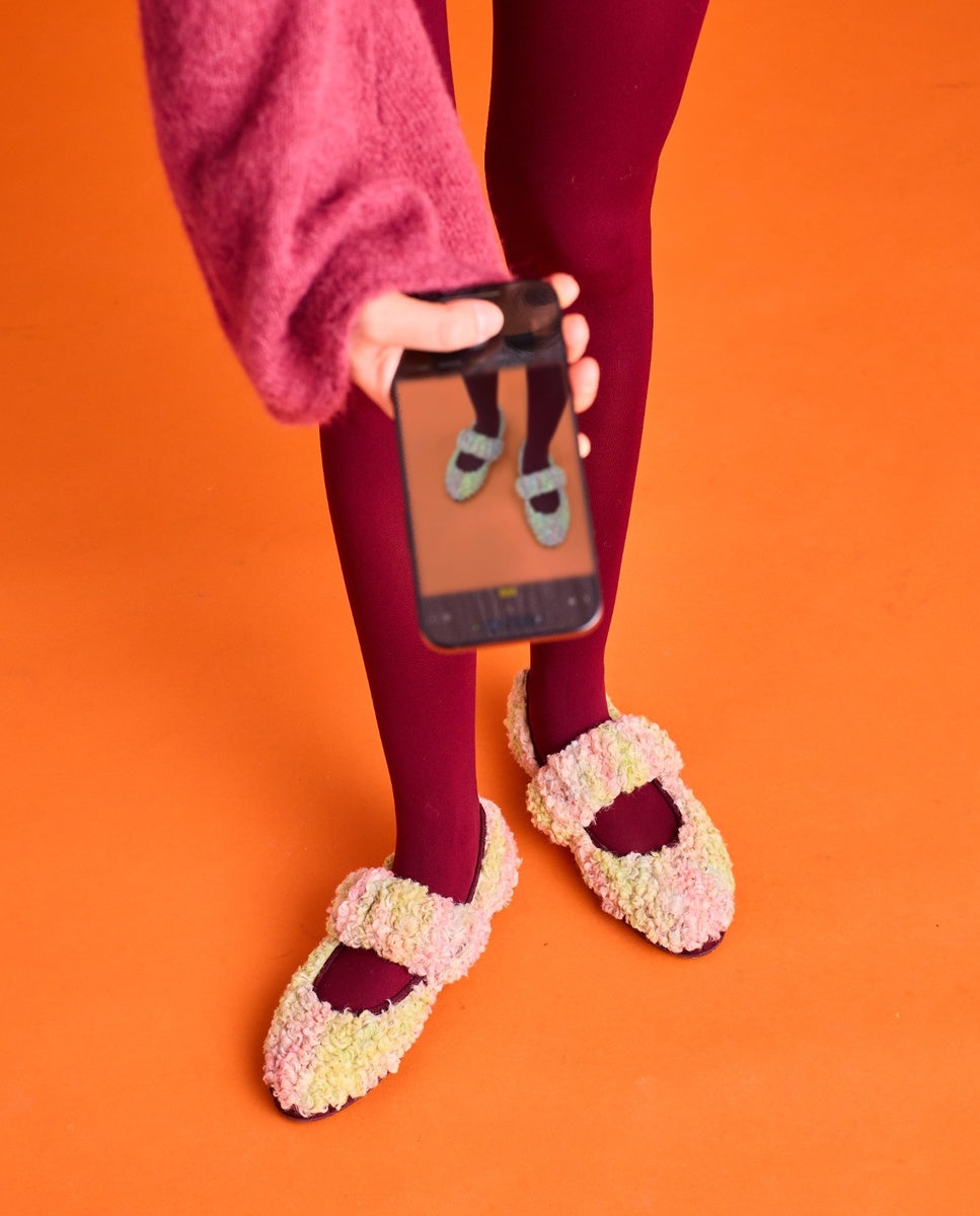 Merceditas de mujer en terciopelo mafalda sherpy - Flabelus - Rosa Rosa-2