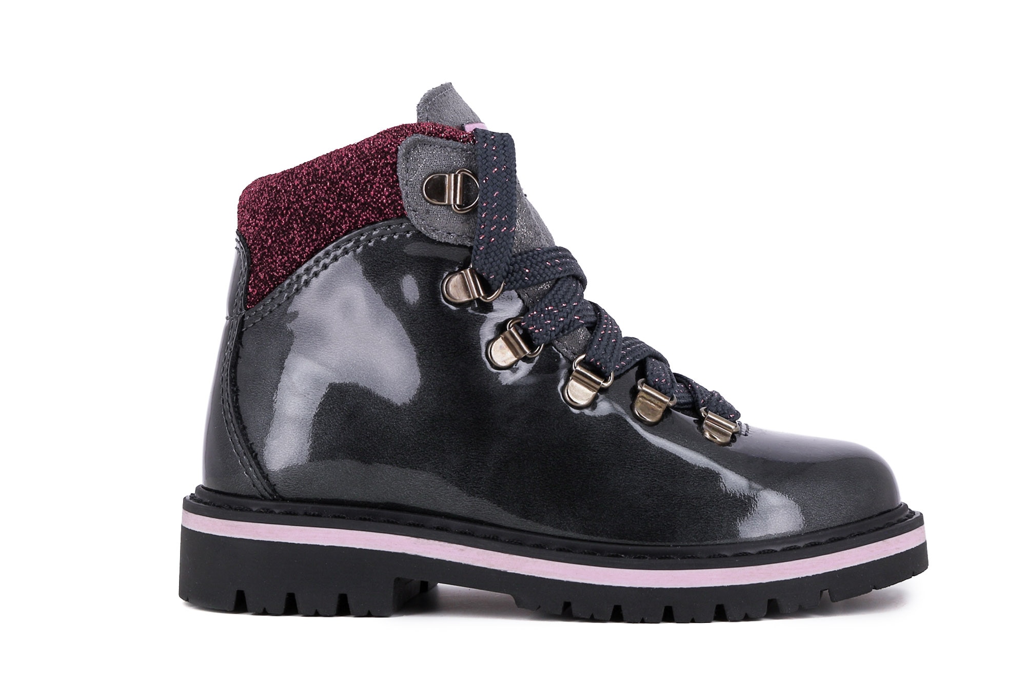 Botas de niña de piel con cordones - Pablosky - Negro / Rosa Negro / Rosa-2