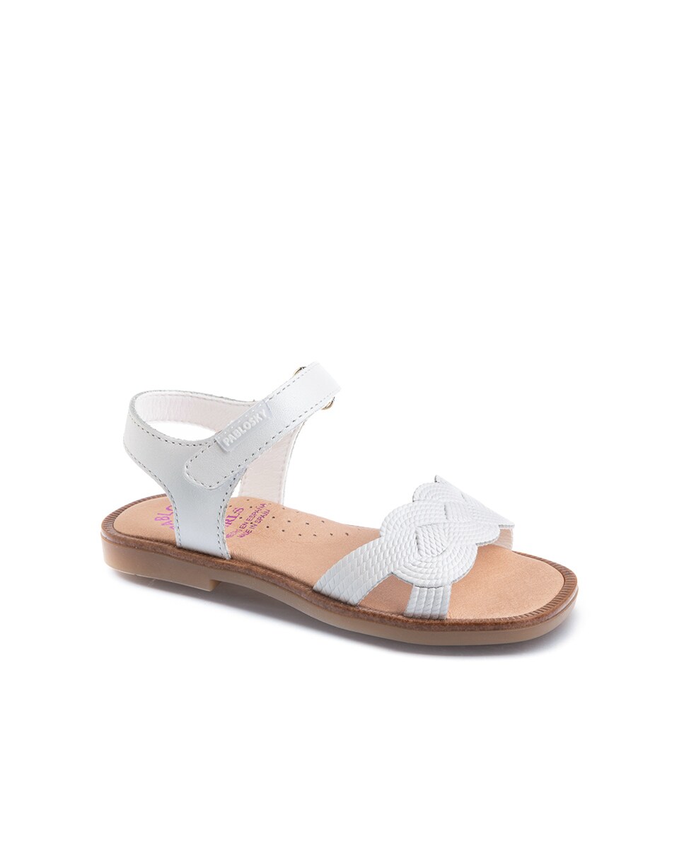Sandalias de niña blancas de piel con cierre adherente · Pablosky