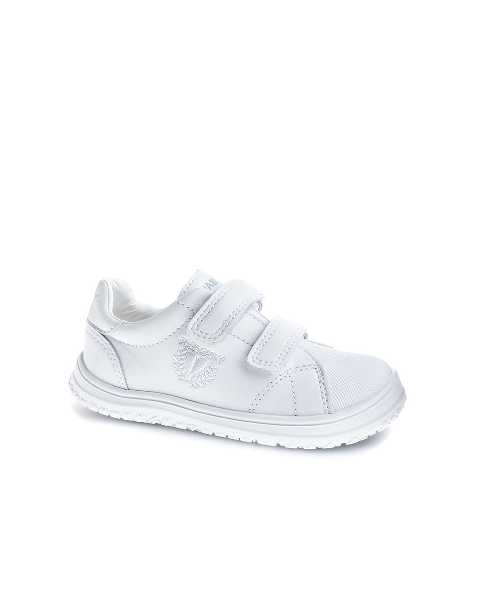 Zapatillas de niño tipo casco bajas en piel con doble cierre adherente - Pablosky - Blanco Blanco-1