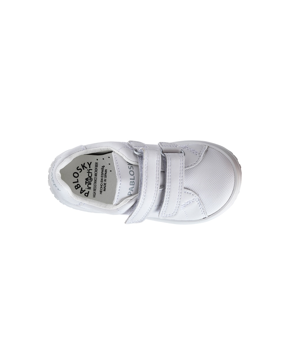 Zapatillas de niño tipo casco bajas en piel con doble cierre adherente - Pablosky - Blanco Blanco-4