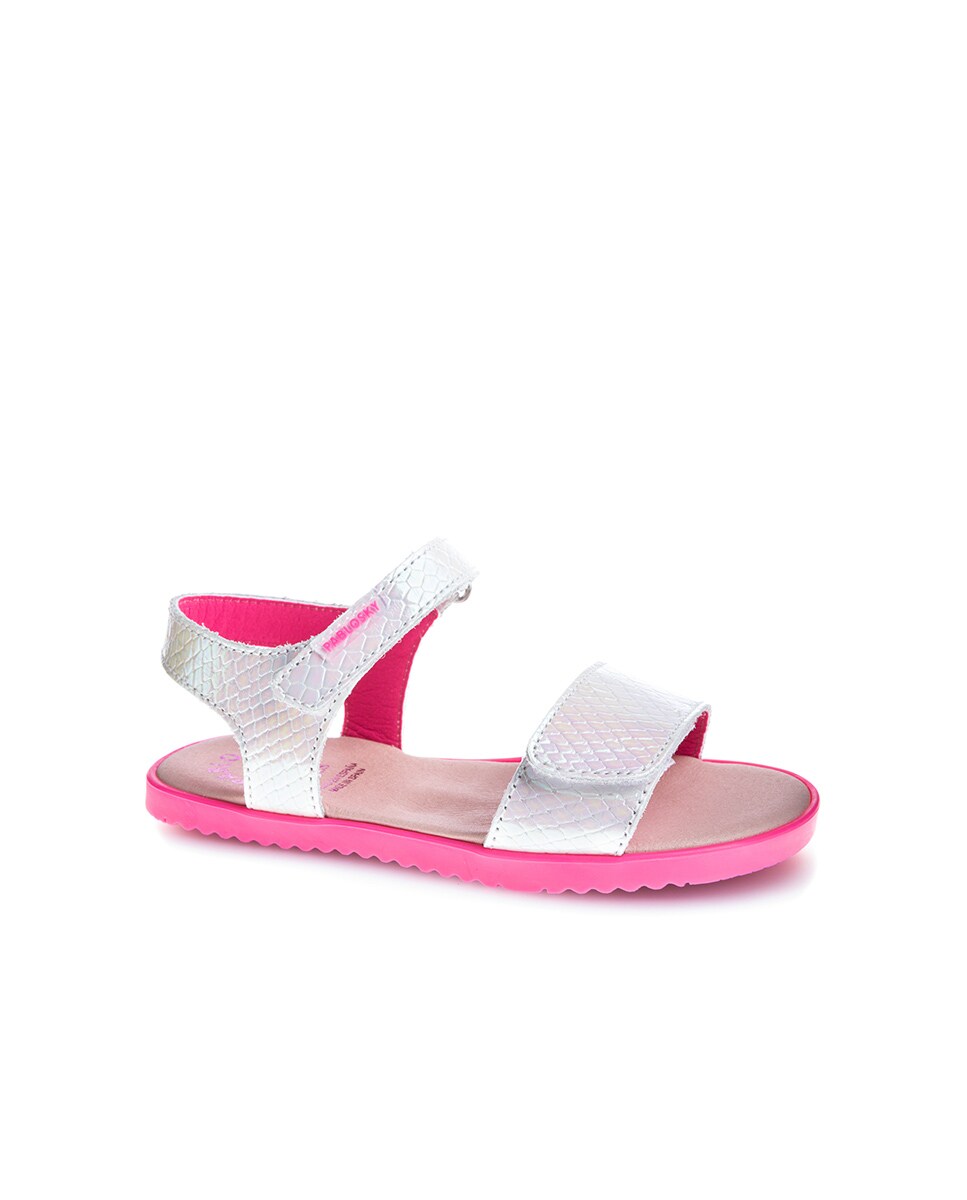 Sandalias de niña blancas de piel con cierre adherente · Pablosky