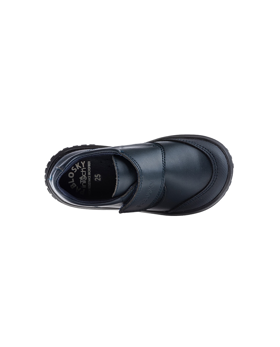 Mocasines de niño de piel con cierre adherente para uniforme escolar - Pablosky - Azul Azul-5