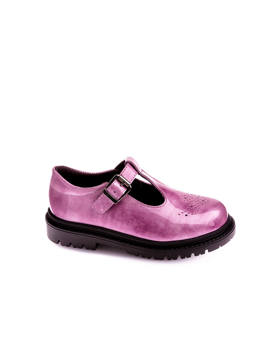 Imagen 1 de Merceditas de niña de piel con hebilla - Pablosky - Rosa / Negro Rosa / Negro