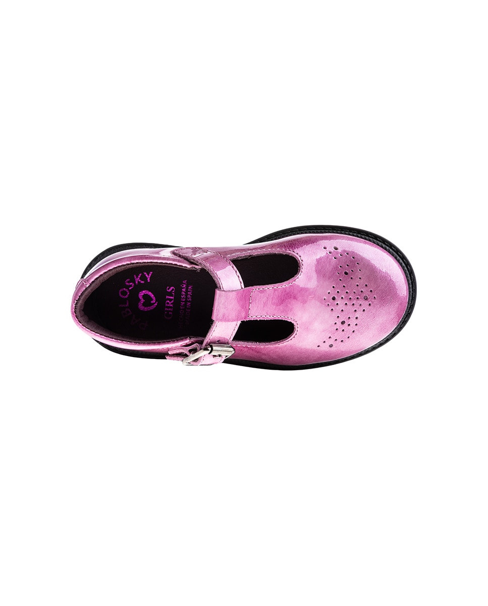 Imagen 4 de Merceditas de niña de piel con hebilla - Pablosky - Rosa / Negro Rosa / Negro