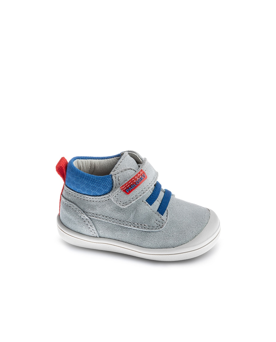 Botas de bebé de piel con cierre adherente - Pablosky - Gris / Azul Gris / Azul-1