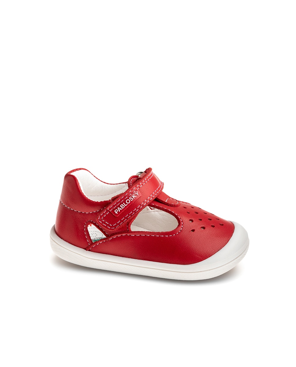 Sandalias de bebé de piel con cierre adherente - Pablosky - Rojo Rojo-1