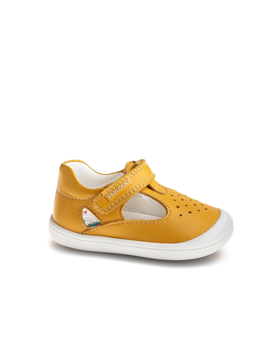 Sandalias de bebé de piel con cierre adherente - Pablosky - Amarillo Amarillo-1