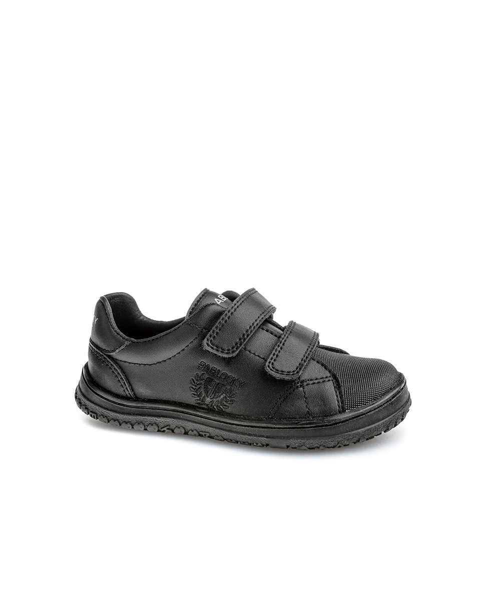 Imagen 0 de Zapatillas de niño tipo casco bajas en piel con doble cierre adherente Negro