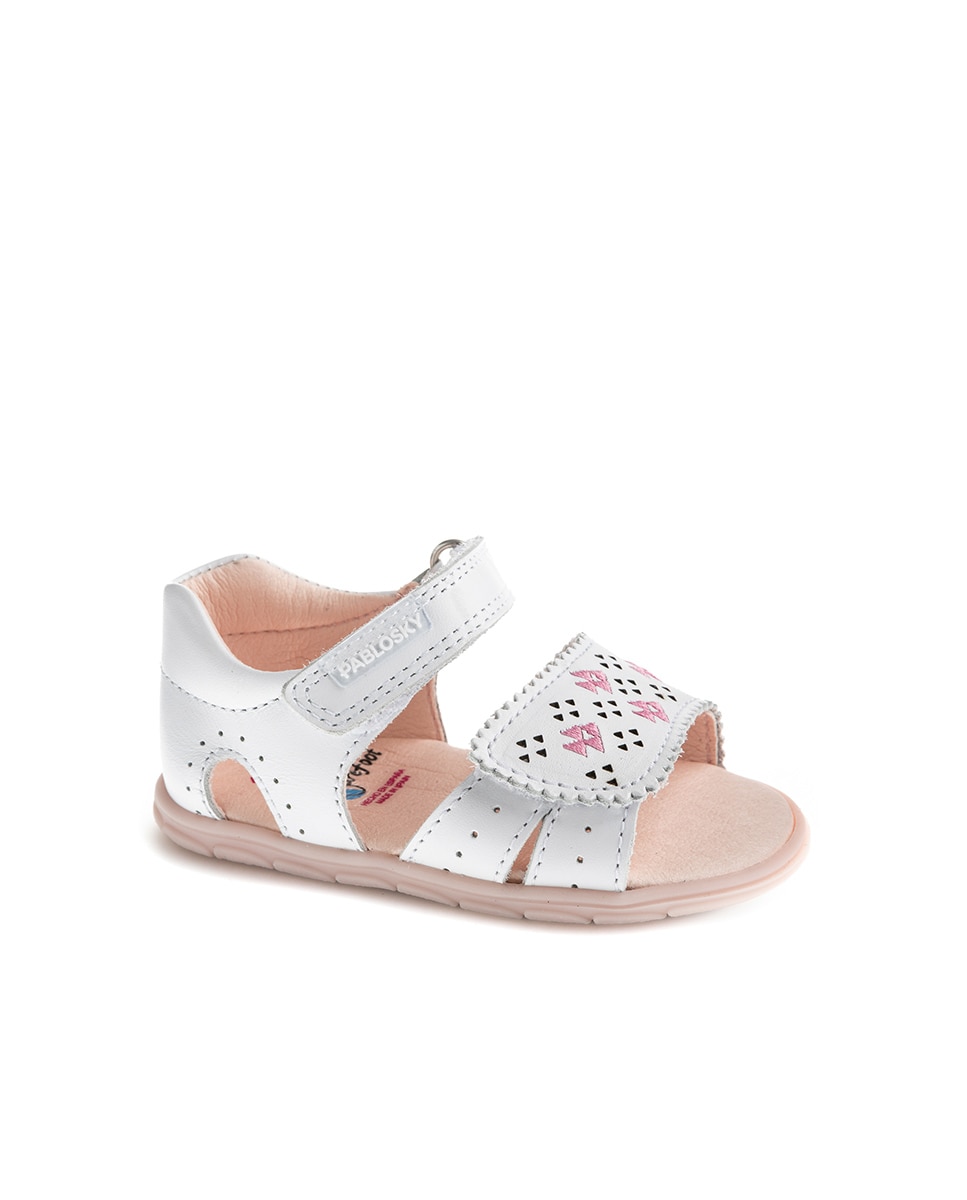 Sandalias de bebé niña barefoot con cierre adherente - Pablosky - Blanco / Rosa Blanco / Rosa-1