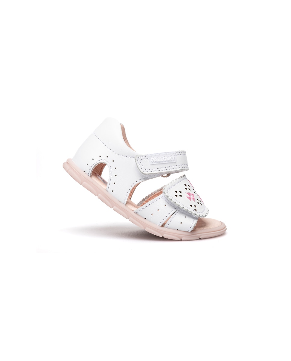 Sandalias de bebé niña barefoot con cierre adherente - Pablosky - Blanco / Rosa Blanco / Rosa-7