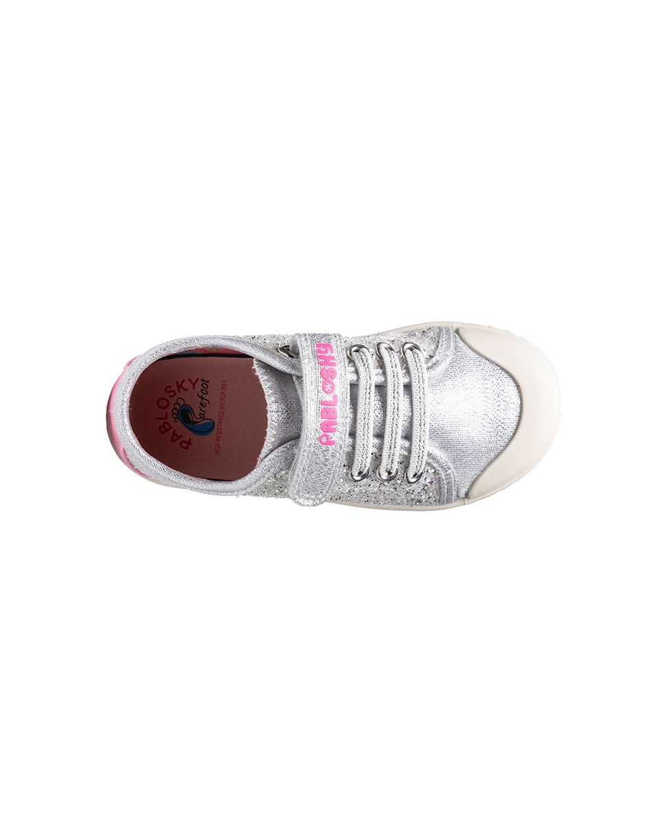 Zapatillas de lona de niña barefoot con cierre adherente - Pablosky - Plata / Rosa Plata / Rosa-5