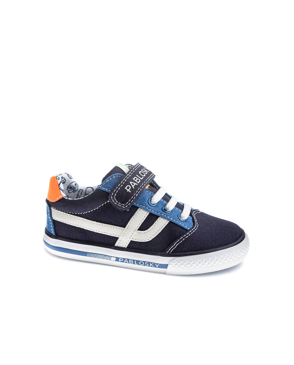 Imagen 0 de Zapatillas de lona de niño barefoot con cierre adherente Azul marino / Naranja