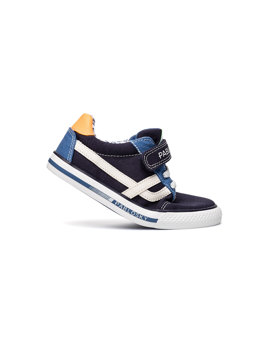 Zapatillas de lona de niño barefoot con cierre adherente - Pablosky - Azul marino / Naranja Azul marino / Naranja-7