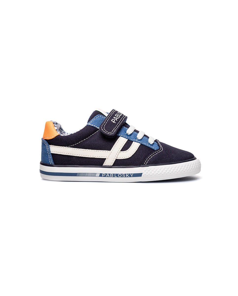 Zapatillas de lona de niño barefoot con cierre adherente - Pablosky - Azul marino / Naranja Azul marino / Naranja-8