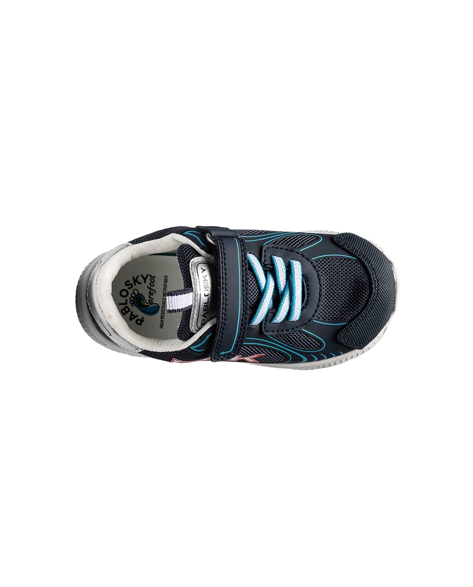 Zapatillas deportivas de niños pablosky barefoot de piel con cierre adherente - Azul Azul-2