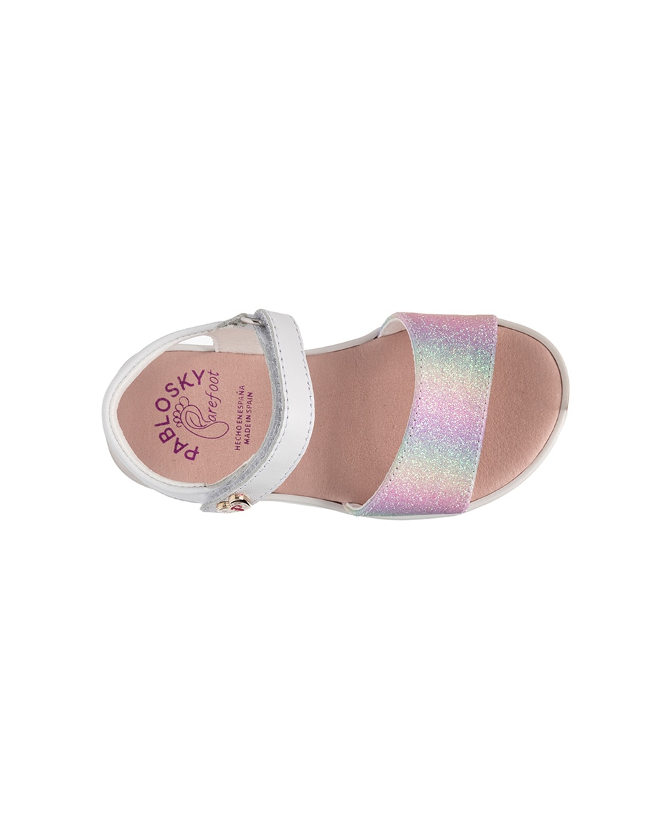 Sandalias abiertas de niña barefoot con cierre adherente - Pablosky - Blanco / Rosa Blanco / Rosa-5