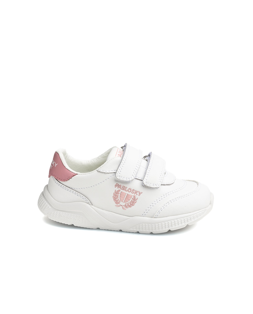 Zapatillas de niño de piel con cierre adherente deportivos para el cole - Pablosky - Blanco / Rosa Blanco / Rosa-1