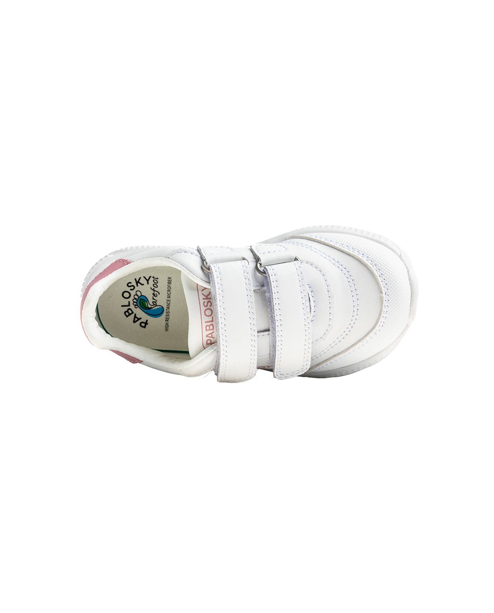 Zapatillas de niño de piel con cierre adherente deportivos para el cole - Pablosky - Blanco / Rosa Blanco / Rosa-6