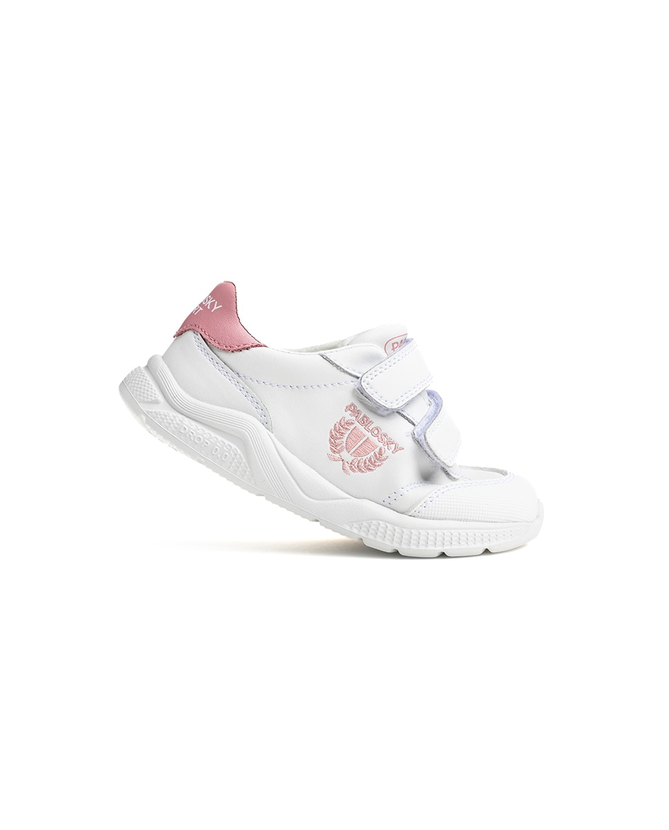 Zapatillas de niño de piel con cierre adherente deportivos para el cole - Pablosky - Blanco / Rosa Blanco / Rosa-8