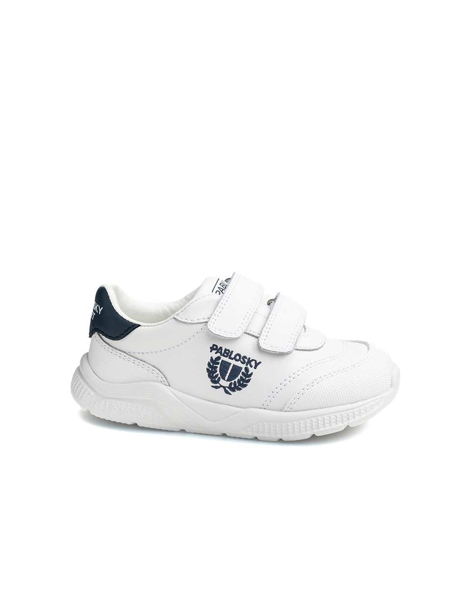 Zapatillas de niño de piel con cierre adherente deportivos para el cole - Pablosky - Blanco / Azul Blanco / Azul-1