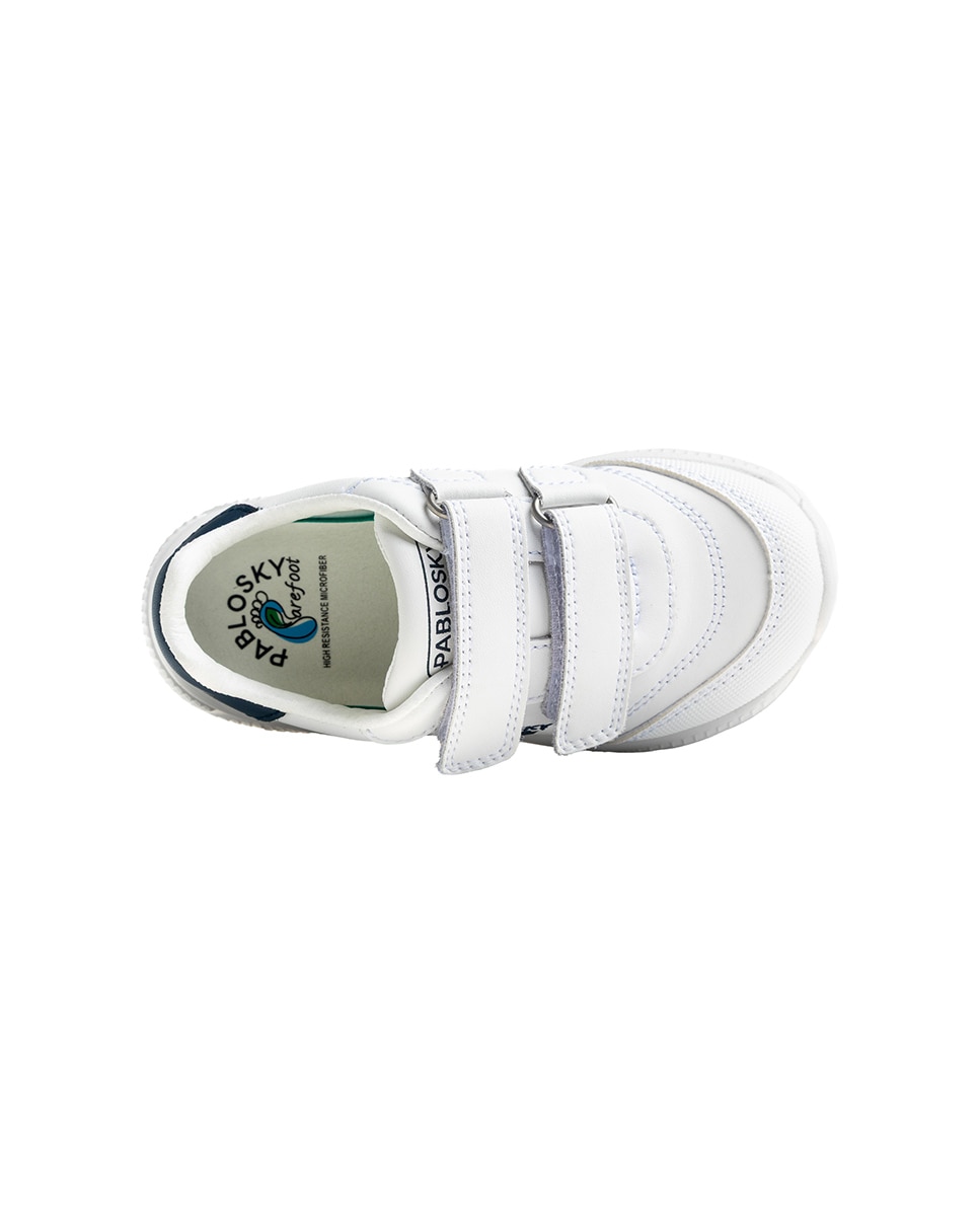 Zapatillas de niño de piel con cierre adherente deportivos para el cole - Pablosky - Blanco / Azul Blanco / Azul-6