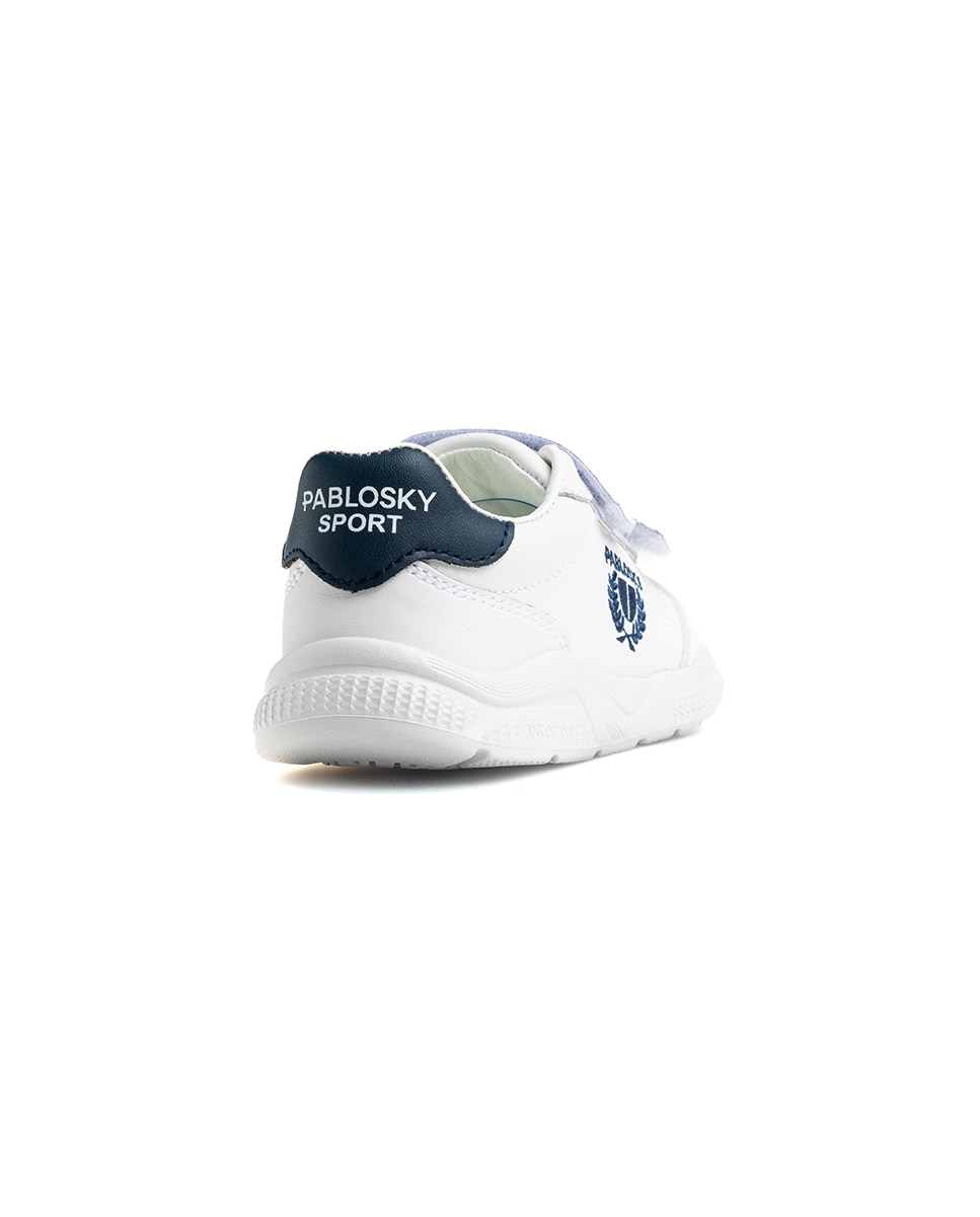 Zapatillas de niño de piel con cierre adherente deportivos para el cole - Pablosky - Blanco / Azul Blanco / Azul-7