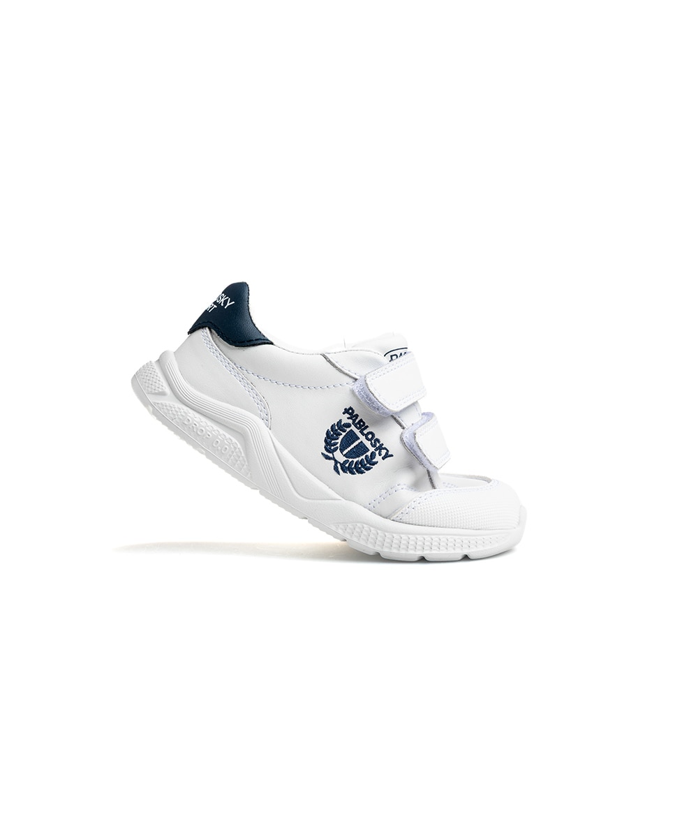 Zapatillas de niño de piel con cierre adherente deportivos para el cole - Pablosky - Blanco / Azul Blanco / Azul-8