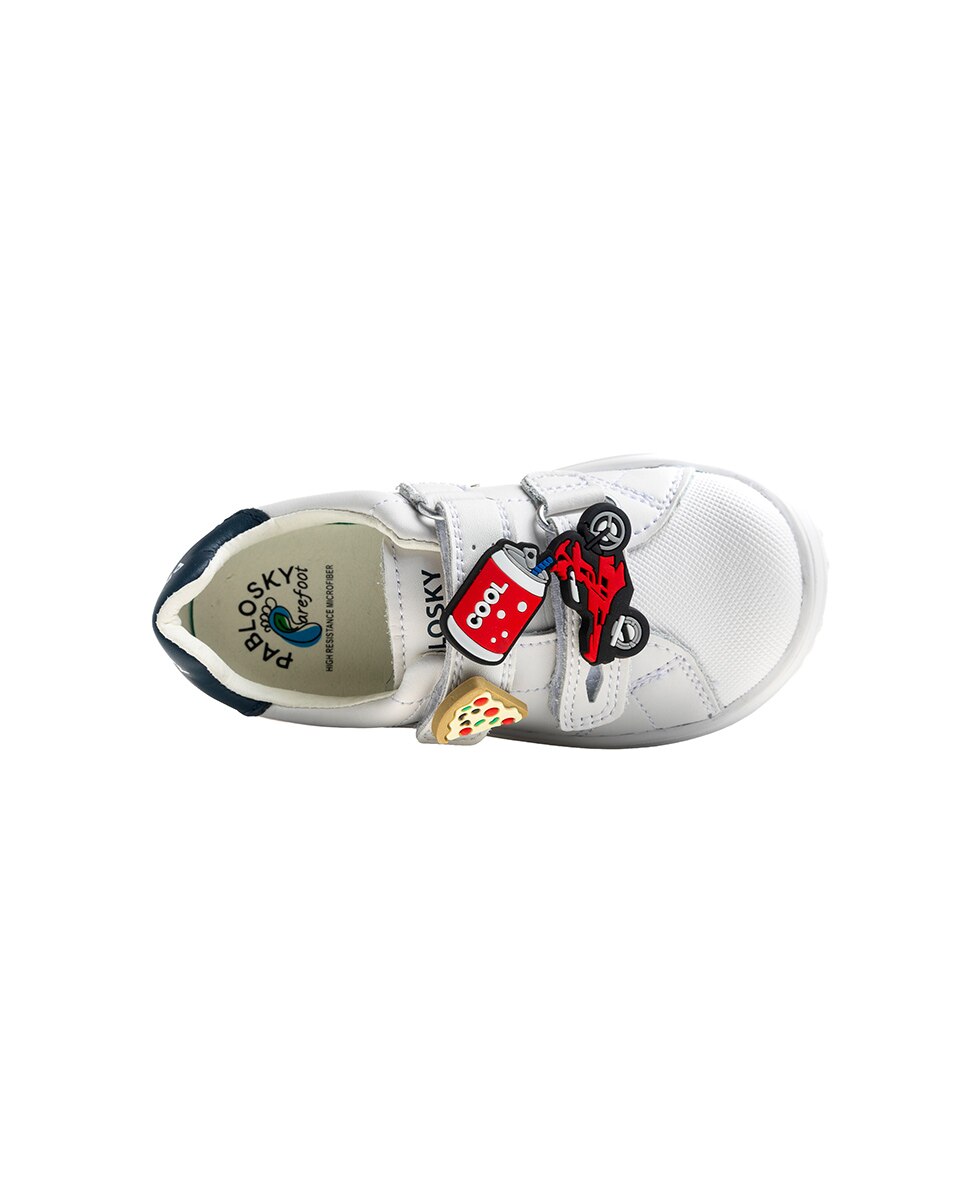 Zapatillas de niño de piel con cierre adherente deportivos para el cole - Pablosky - Blanco / Azul Blanco / Azul-6
