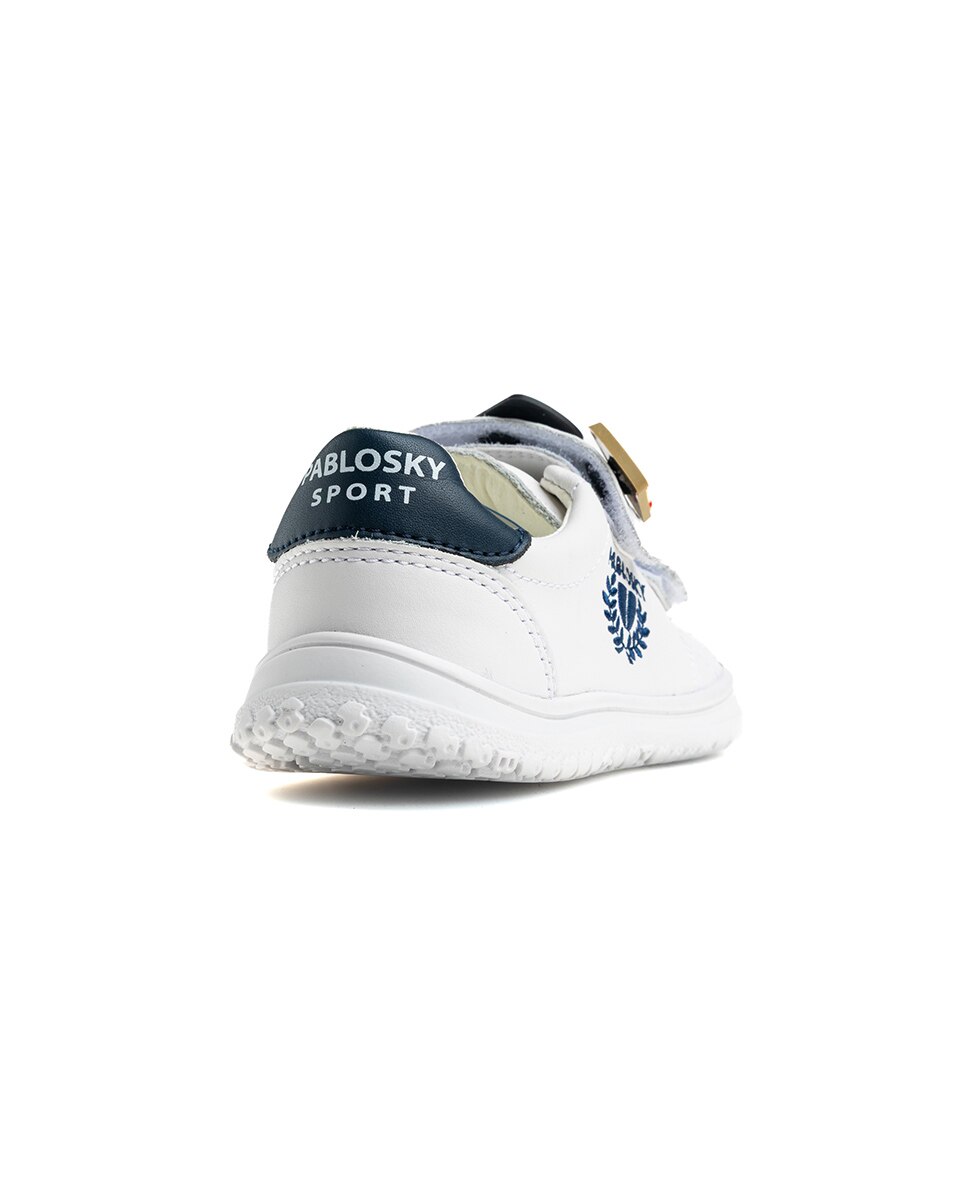 Zapatillas de niño de piel con cierre adherente deportivos para el cole - Pablosky - Blanco / Azul Blanco / Azul-7