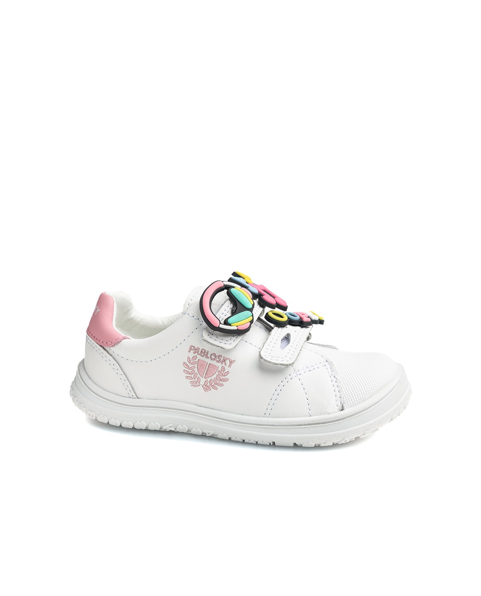 Zapatillas de niño de piel con cierre adherente deportivos para el cole - Pablosky - Blanco / Rosa Blanco / Rosa-1