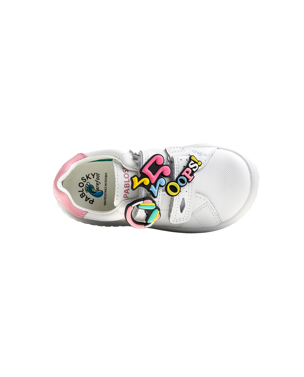Zapatillas de niño de piel con cierre adherente deportivos para el cole - Pablosky - Blanco / Rosa Blanco / Rosa-6