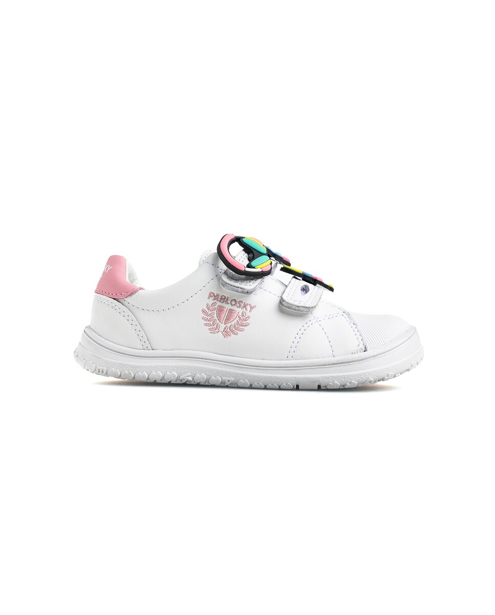 Zapatillas de niño de piel con cierre adherente deportivos para el cole - Pablosky - Blanco / Rosa Blanco / Rosa-9