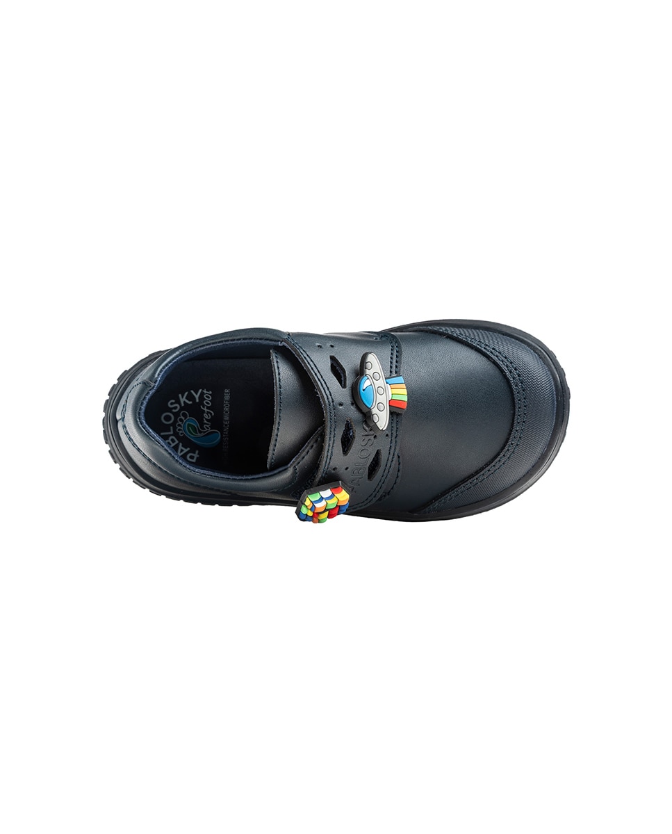 Mocasines de niño de piel con cierre adherente para uniforme escolar - Pablosky - Azul Azul-6
