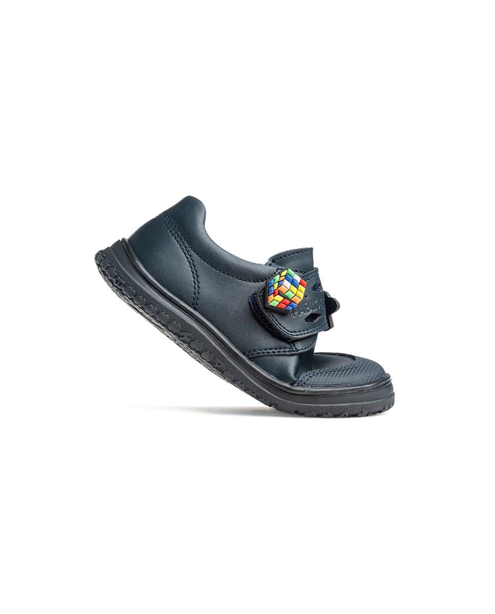 Mocasines de niño de piel con cierre adherente para uniforme escolar - Pablosky - Azul Azul-8