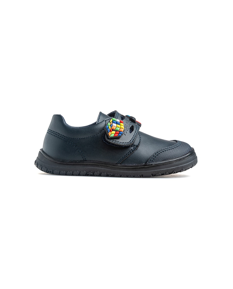 Mocasines de niño de piel con cierre adherente para uniforme escolar - Pablosky - Azul Azul-9