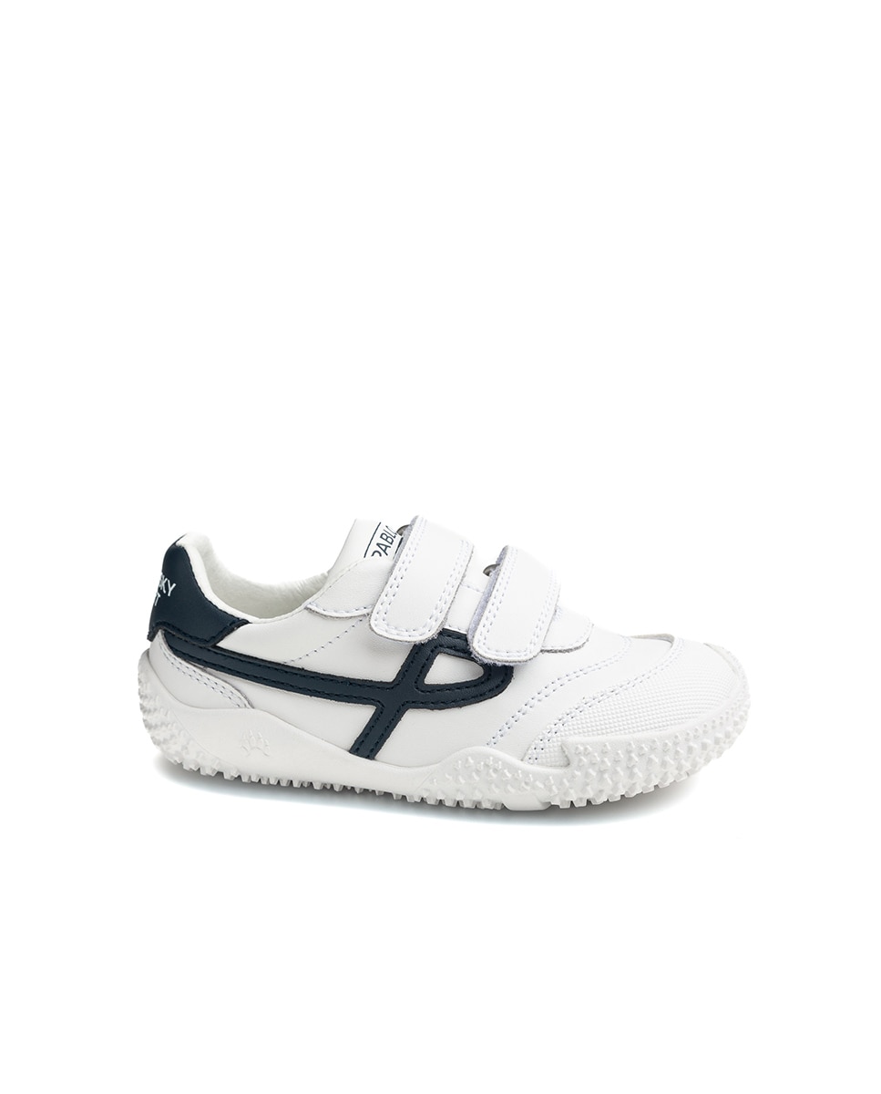 Zapatillas de niño de piel con cierre adherente deportivos para el cole - Pablosky - Blanco / Azul Blanco / Azul-1