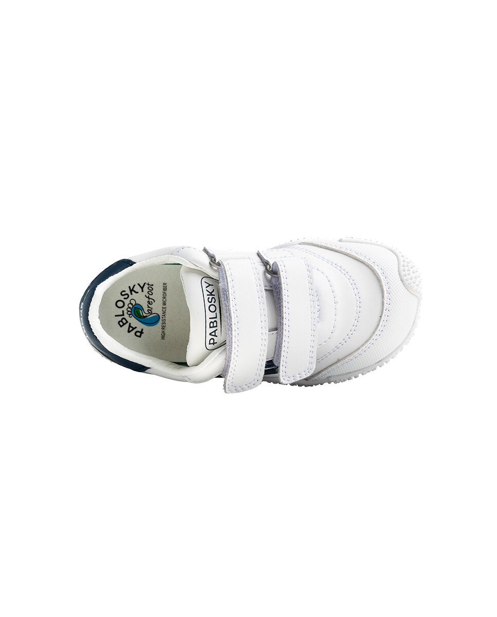 Zapatillas de niño de piel con cierre adherente deportivos para el cole - Pablosky - Blanco / Azul Blanco / Azul-5