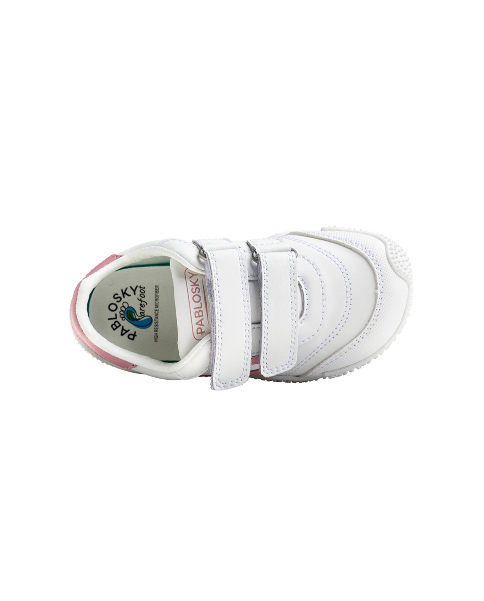 Zapatillas de niño de piel con cierre adherente deportivos para el cole - Pablosky - Blanco / Rosa Blanco / Rosa-5