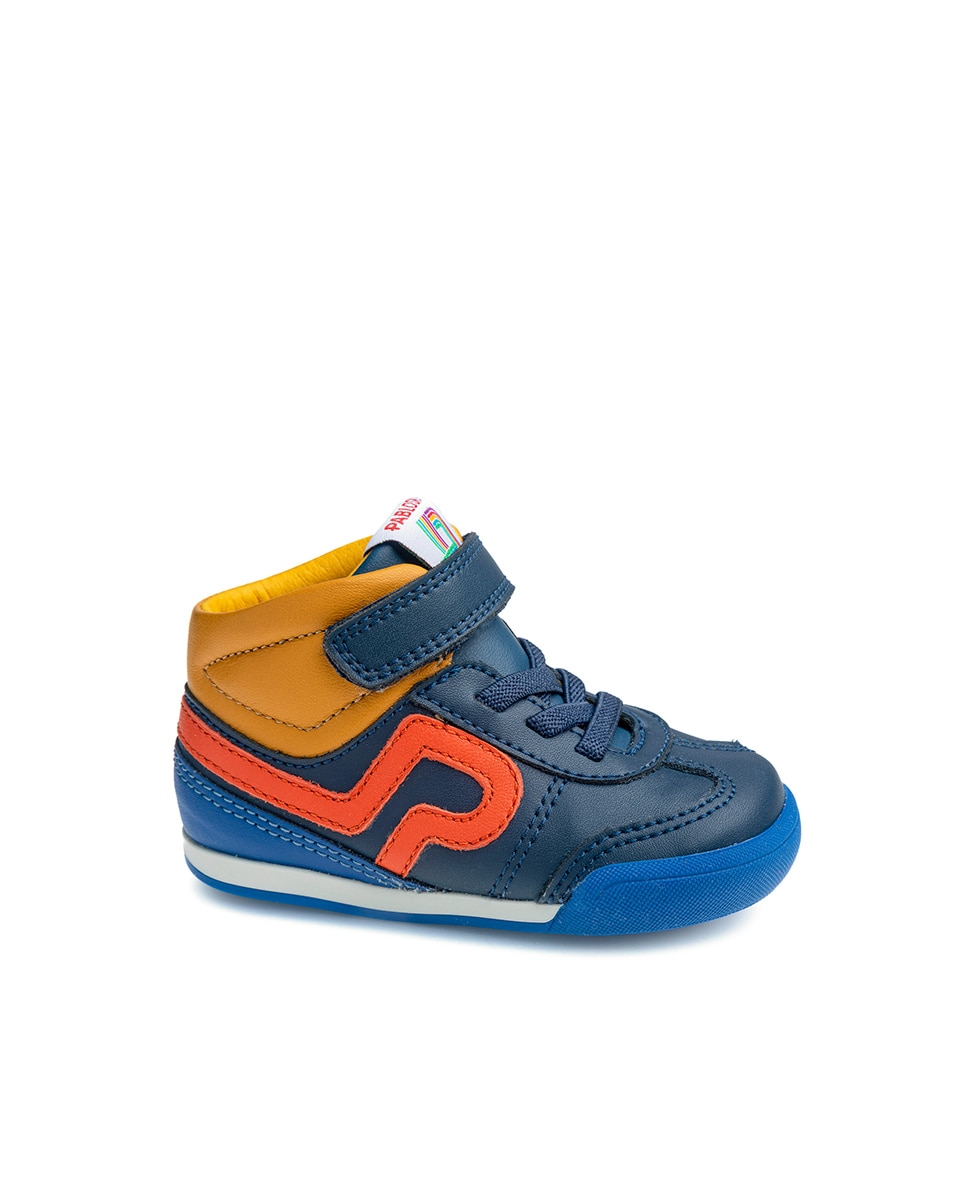 Zapatillas deportivas de bebés Pablosky barefoot de piel con cierre adherente - Azul marino / Amarillo Azul marino / Amarillo-1