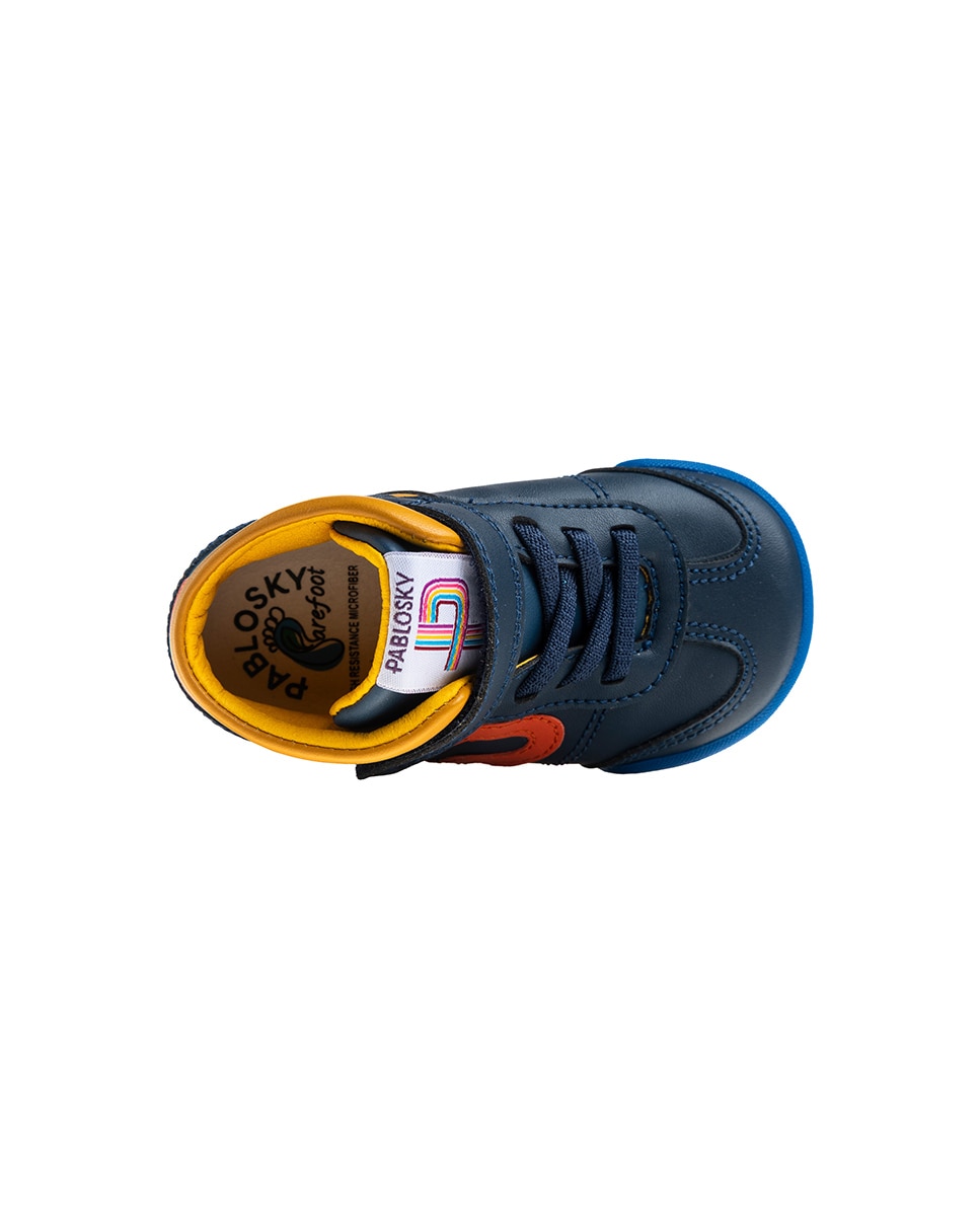 Zapatillas deportivas de bebés Pablosky barefoot de piel con cierre adherente - Azul marino / Amarillo Azul marino / Amarillo-6