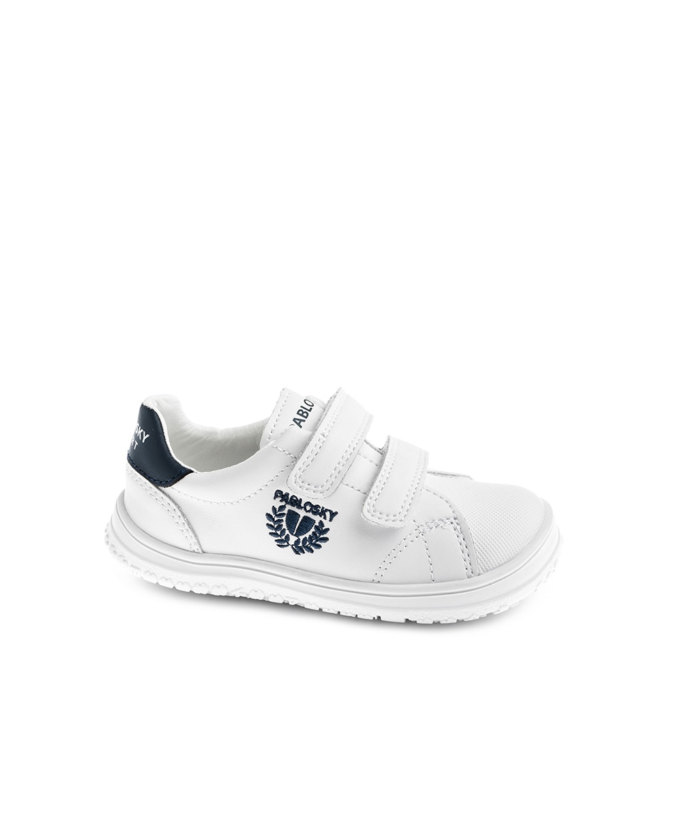 Zapatillas deportivas de niños pablosky barefoot de piel para el cole - Blanco / Azul Blanco / Azul-1