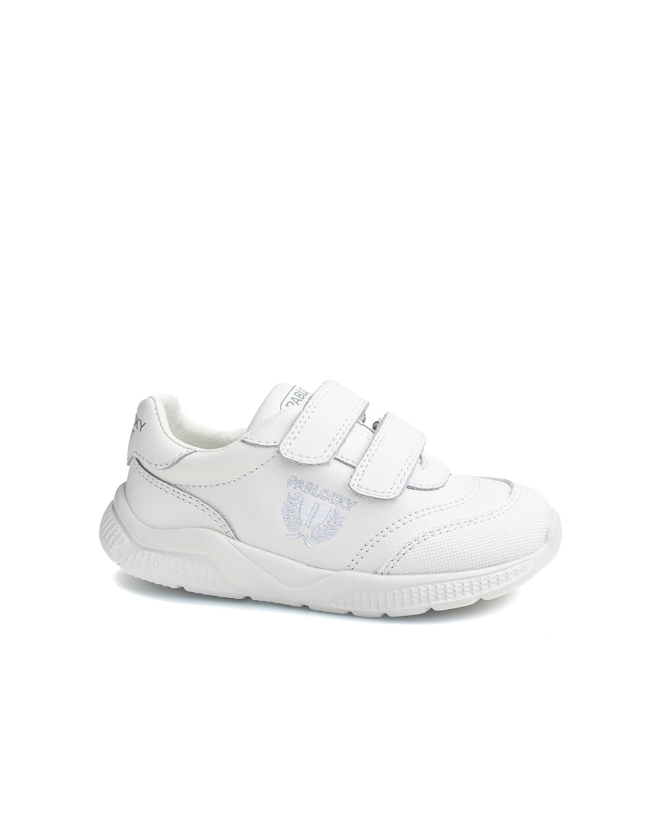 Zapatillas de niño de piel con cierre adherente deportivos para el cole - Pablosky - Blanco Blanco-1