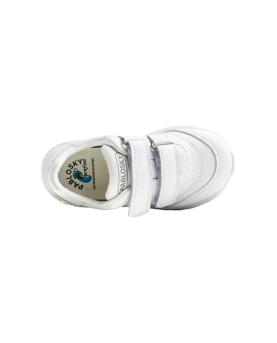 Zapatillas de niño de piel con cierre adherente deportivos para el cole - Pablosky - Blanco Blanco-6