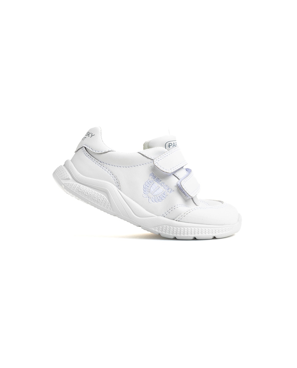Zapatillas de niño de piel con cierre adherente deportivos para el cole - Pablosky - Blanco Blanco-8